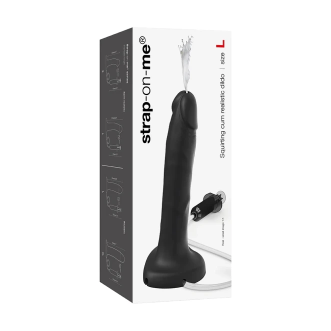 Strap-On-Me Large Squirting Realistic Silicone Dildo Black