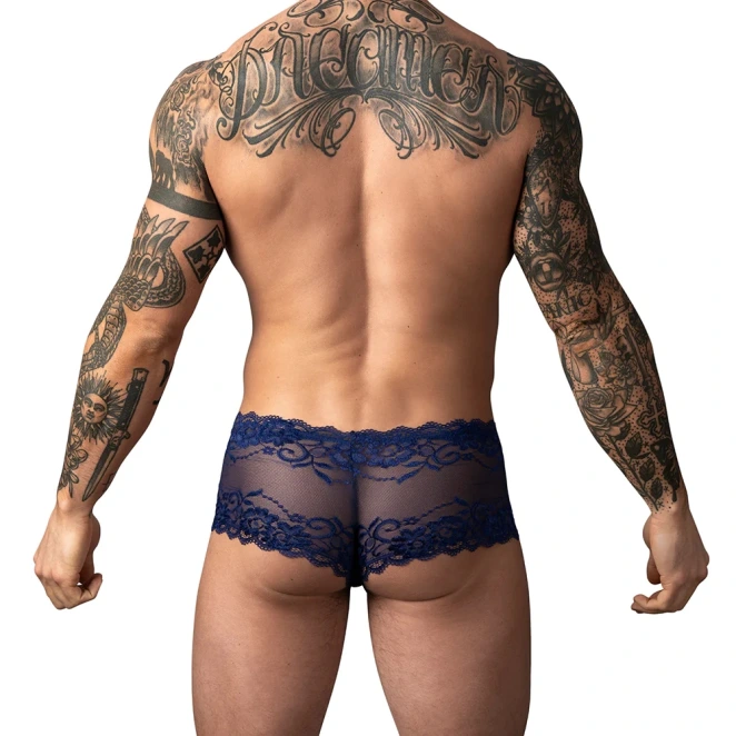 Male Power Sassy Lace Mini Short Sheer Pouch Navy