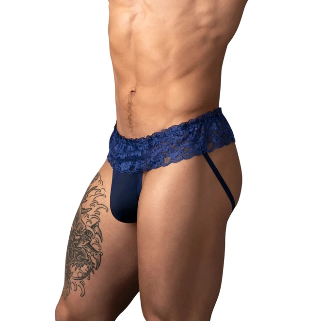 Male Power Sassy Lace Skirt Jock Navy