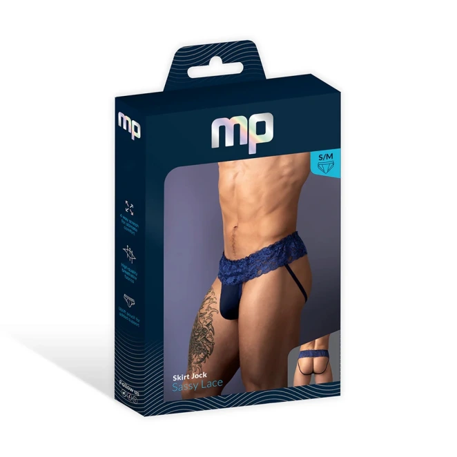 Male Power Sassy Lace Skirt Jock Navy
