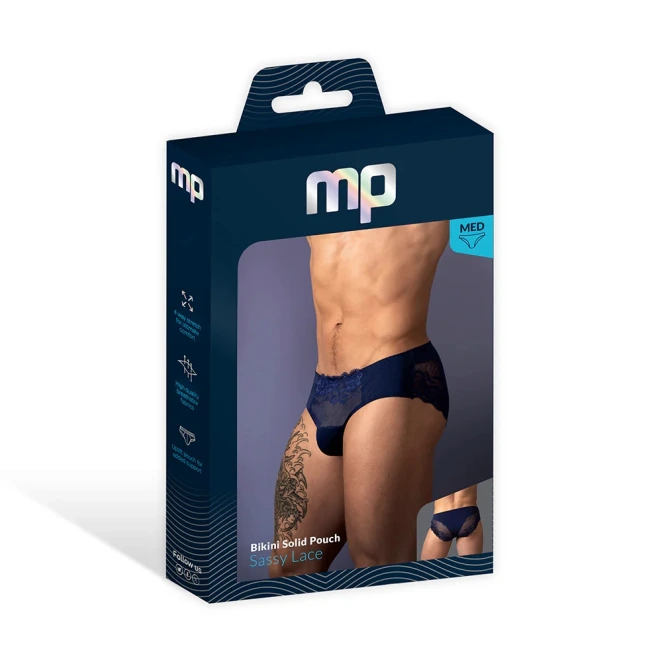 Male Power Sassy Lace Bikini Sold Pouch Navy