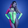 Fantasy Lingerie Glow Pressure Point UV Rhinestone Knit Teddy & Matching Gloves