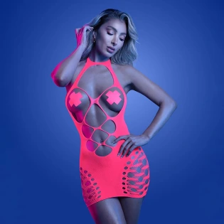 Fantasy Lingerie Glow Aphrodisiac UV Open Bodice Halter Dress & Pasties