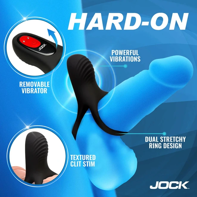 JOCK Enhancers Hard-On Vibrating Silicone Cock Ring with Clit Stimulator