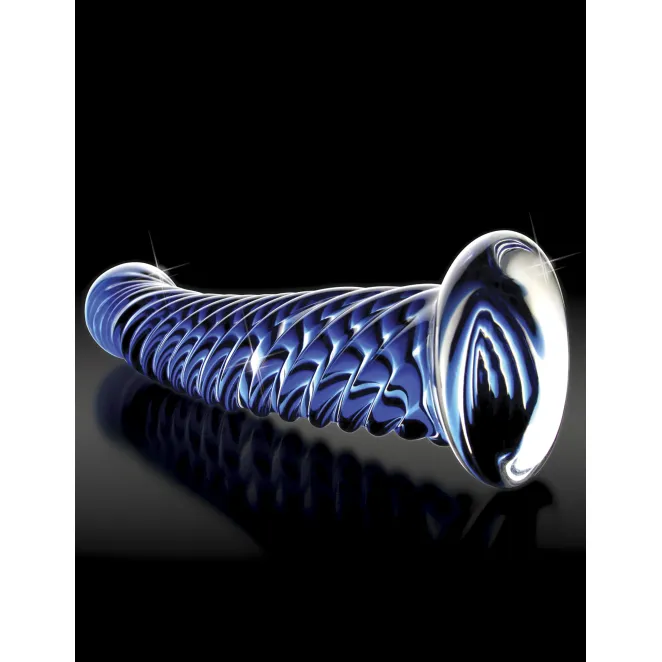 Icicles No. 29 Curved Textured Glass Dildo Clear/Blue