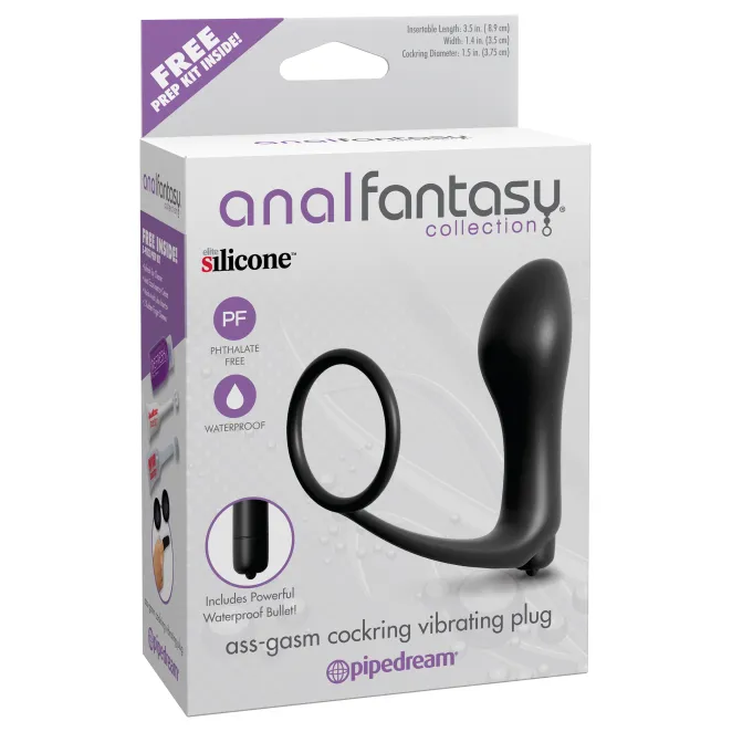 Anal Fantasy Collection Silicone Ass-Gasm Vibrating Cockring & Butt Plug