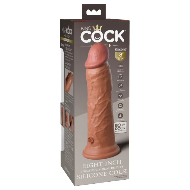8 Inch King Cock Elite Dual-Density Vibrating Realistic Dildo Tan