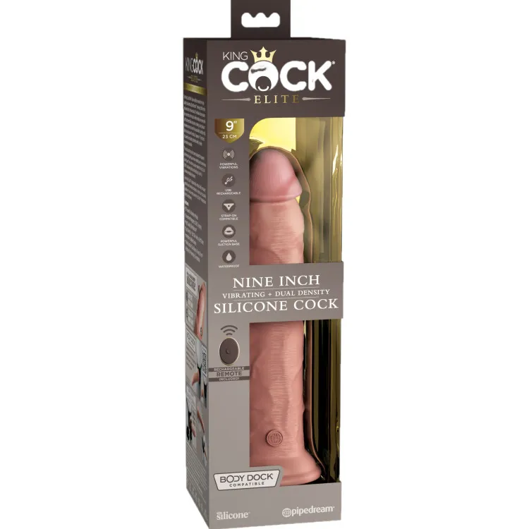 9 in. Realistic Vibrating Dual Density Silicone Dildo with Remote Beige