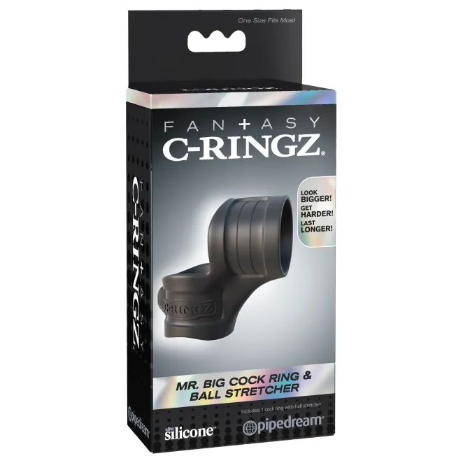 Mr. Big Cock Ring & Ball Stretcher Silicone Sling Black