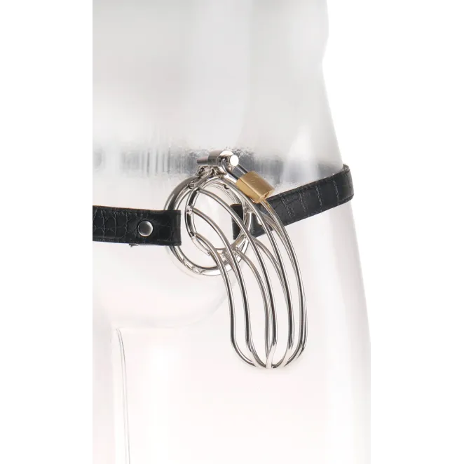 The Prisoner Locking Chastity Belt Cock Cage Silver/Black