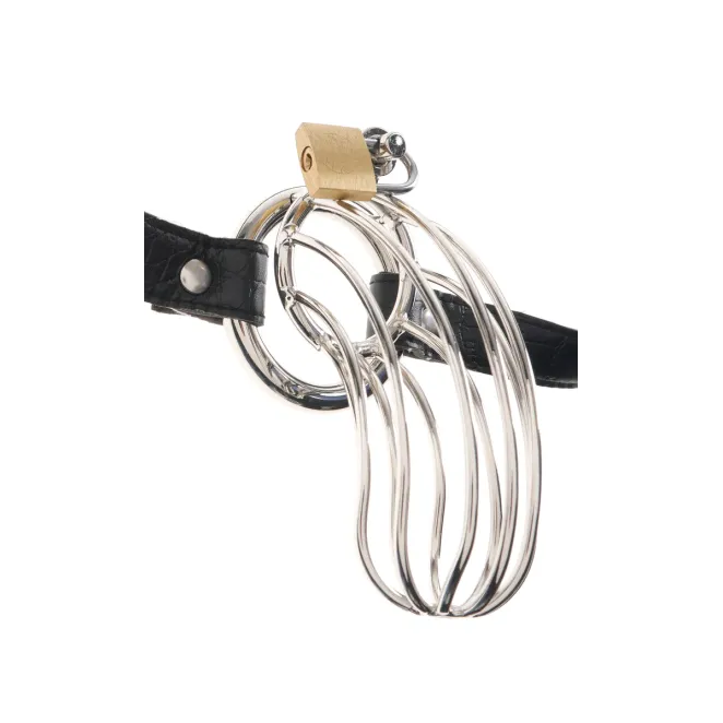 The Prisoner Locking Chastity Belt Cock Cage Silver/Black