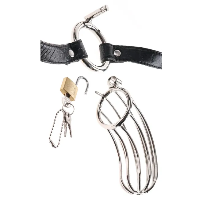 The Prisoner Locking Chastity Belt Cock Cage Silver/Black
