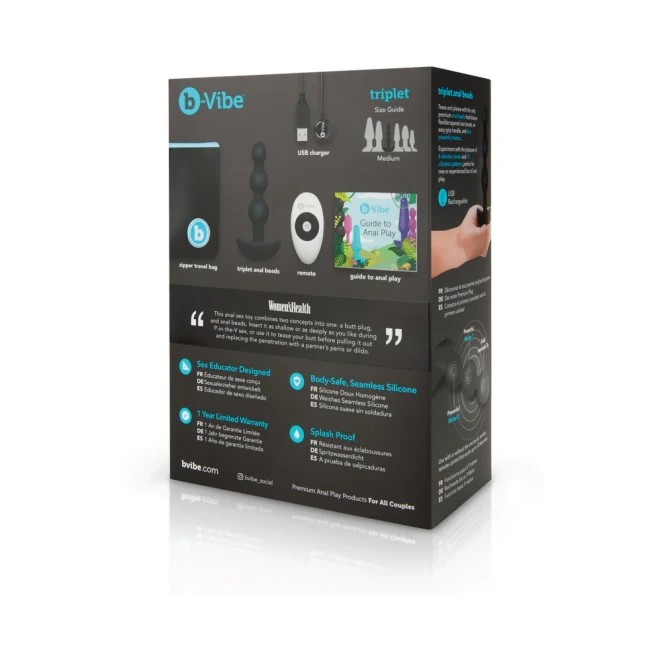 b-Vibe Triplet Remote-Controlled Vibrating Beaded Anal Plug Black