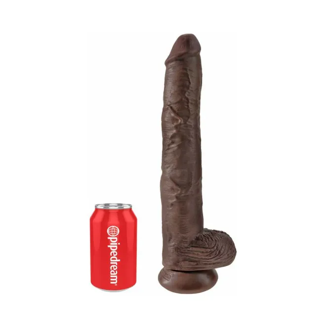 14 Inch King Cock Ultra Realistic Suction Cup Dildo with Balls Brown