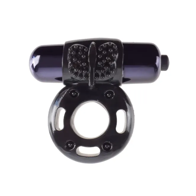 Vibrating Couples Cock Ring with Bullet Black
