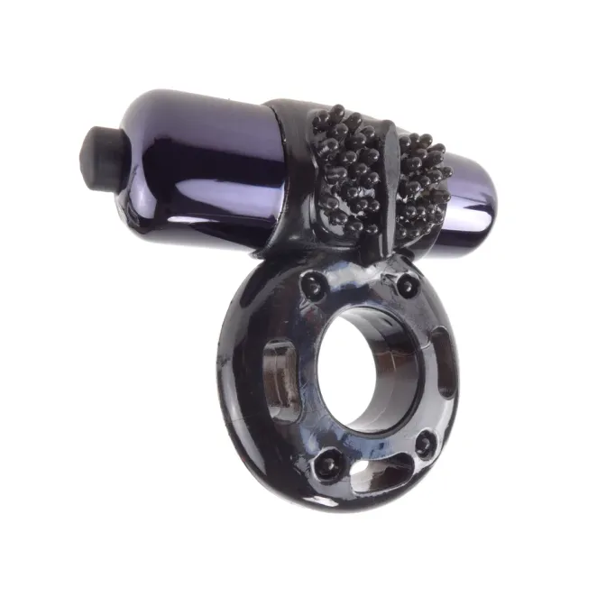 Vibrating Couples Cock Ring with Bullet Black