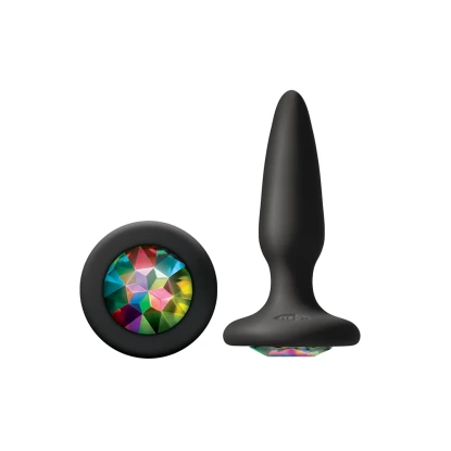 Glams Silicone Black Mini Butt Plug with Rainbow Crystal 3 Inch