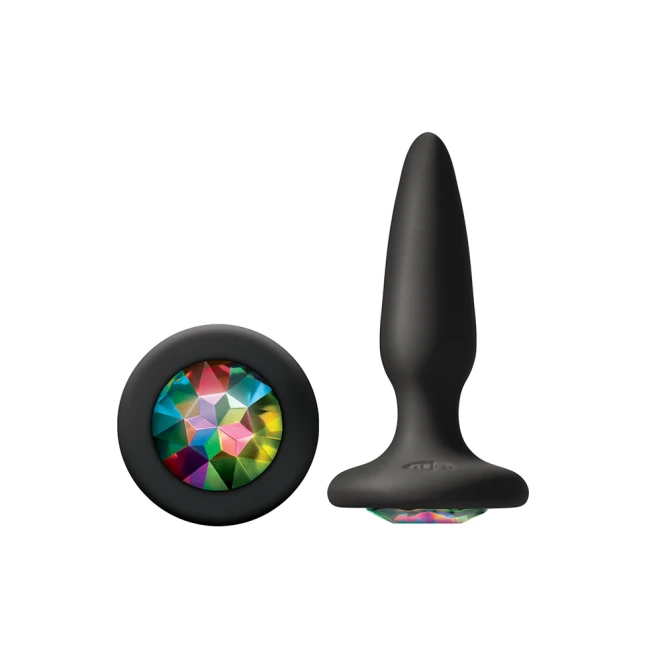 Glams Silicone Black Mini Butt Plug with Rainbow Crystal 3 Inch