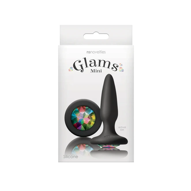 Glams Silicone Black Mini Butt Plug with Rainbow Crystal 3 Inch