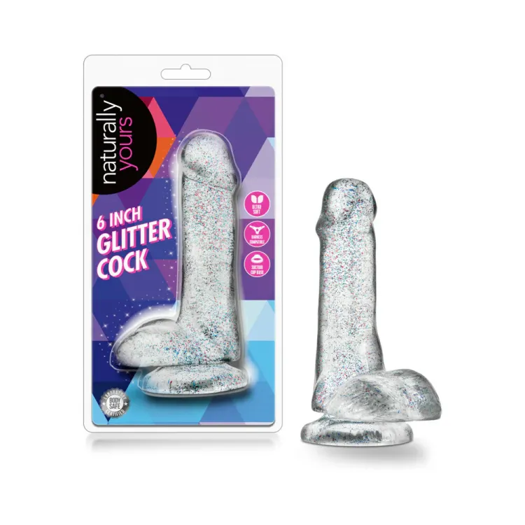 6 in. Glitter Cock Realistic Dildo with Balls Clear 6 in. Glitter Cock Realistic Dildo with Balls Clear