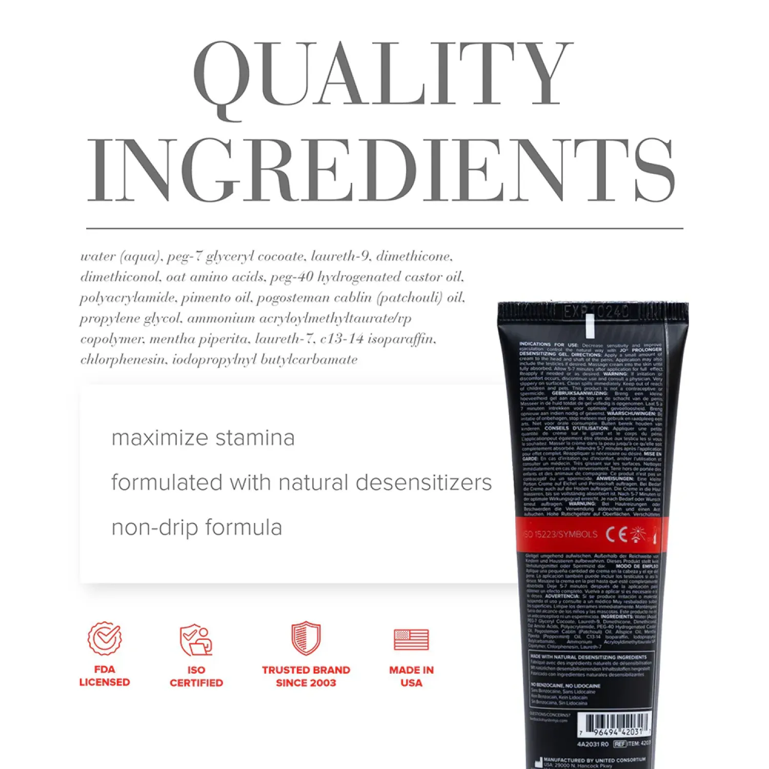 JO Prolonger Desensitizing Gel 2 oz. (65380) | SlipDix.com