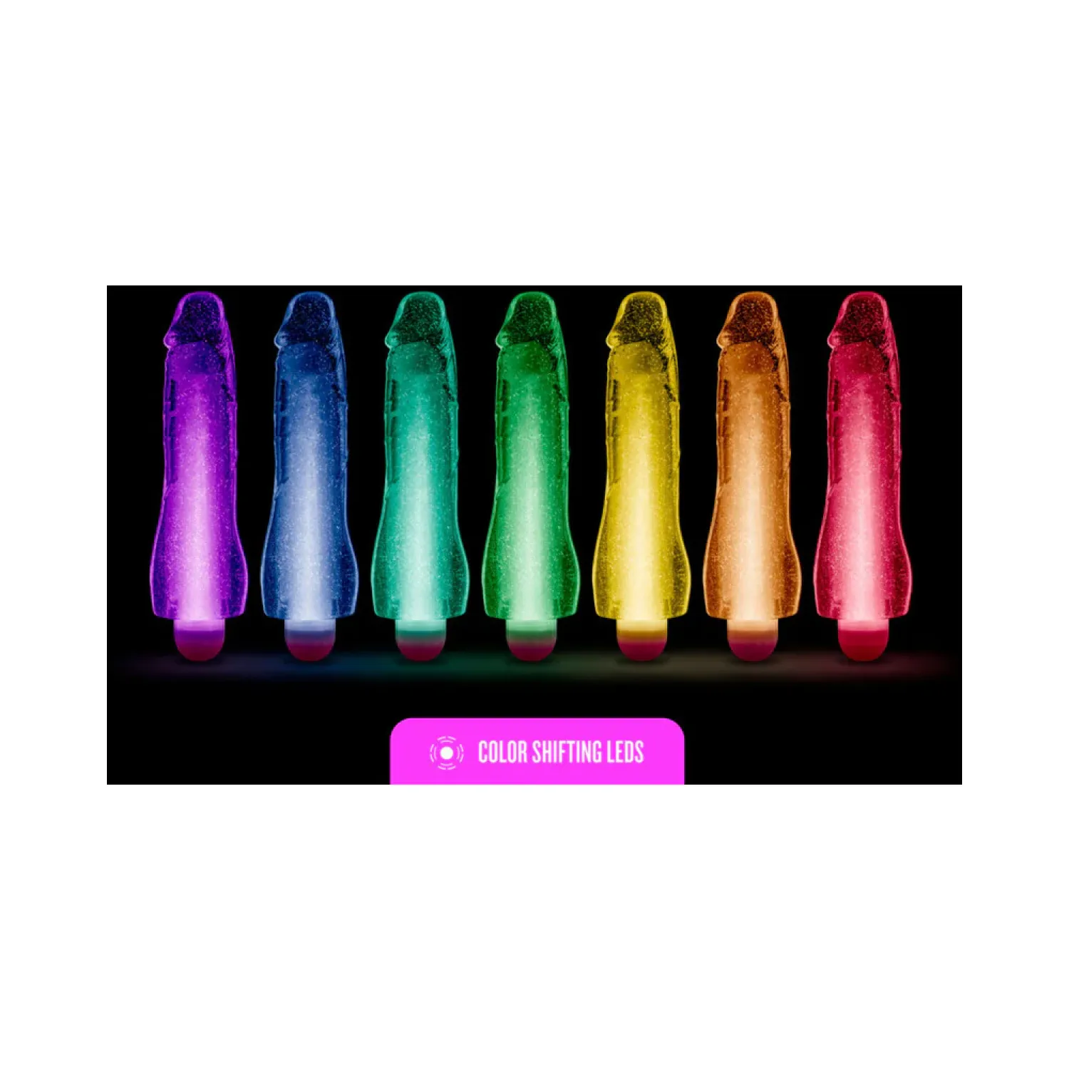 8 in. Color Changing Vibrating Dildo Glitter Purple