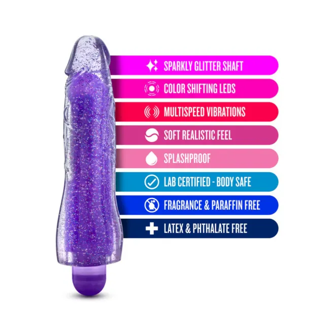 7 Inch Color Changing Vibrating Dildo Glitter Purple