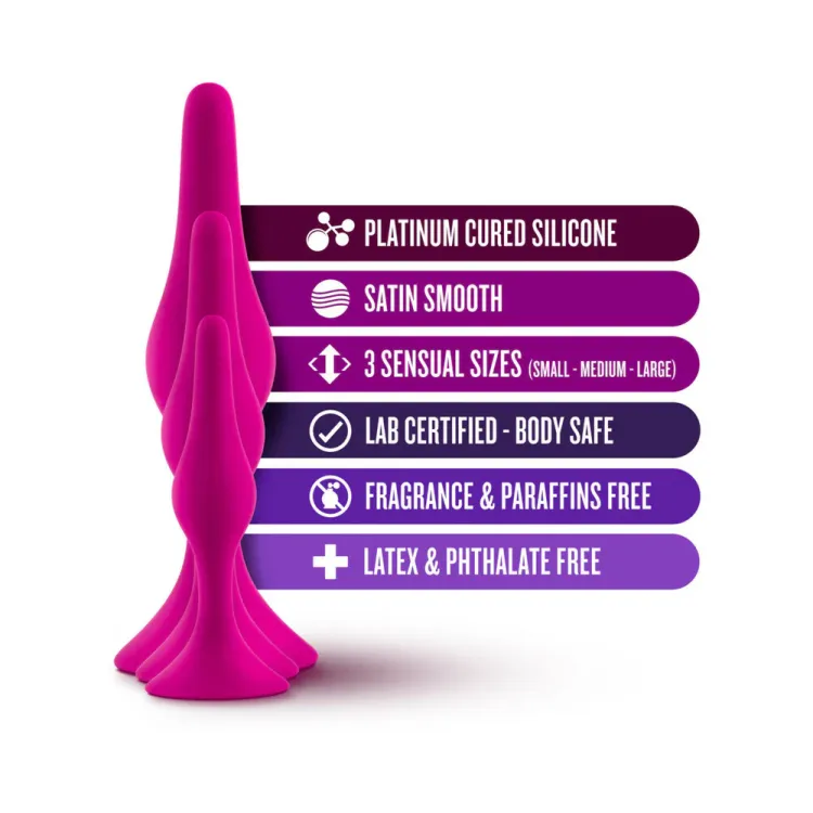 Anal Luxe Beginner Silicone Butt Plug 3-pc Kit Anal Luxe Beginner Silicone Butt Plug 3-pc Kit