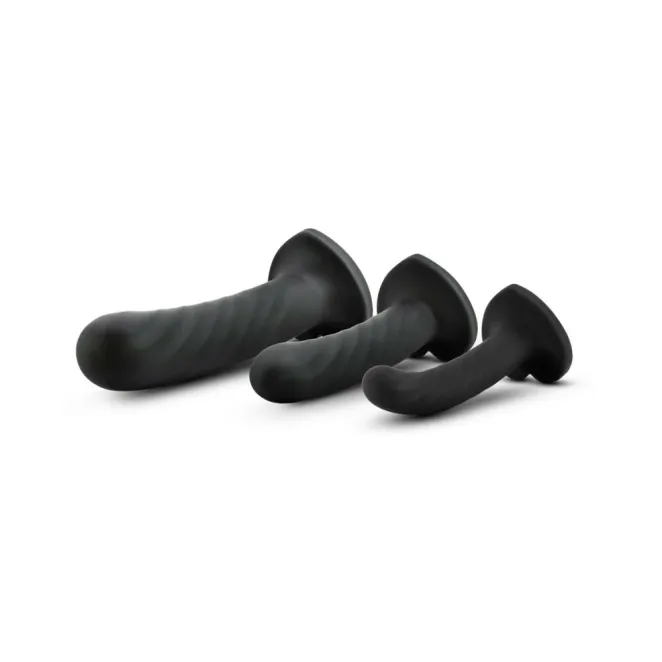 temptasia twist 3 piece silicone dildo set black suction cup