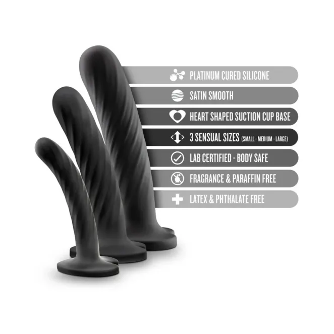 temptasia twist 3 piece silicone dildo set black suction cup