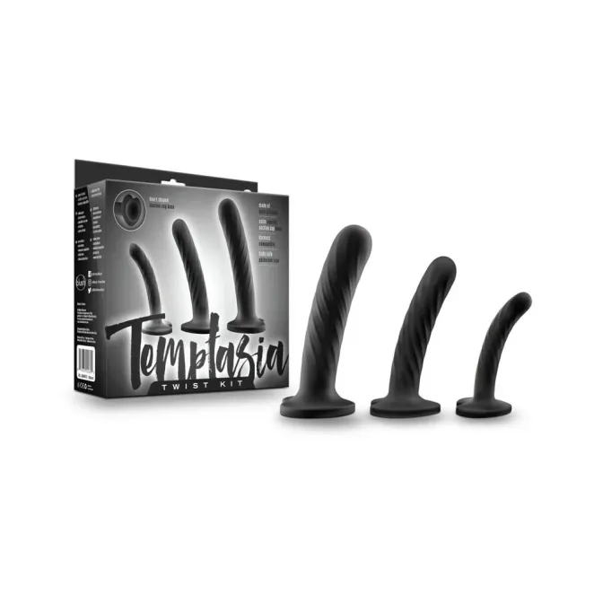 temptasia twist 3 piece silicone dildo set black suction cup