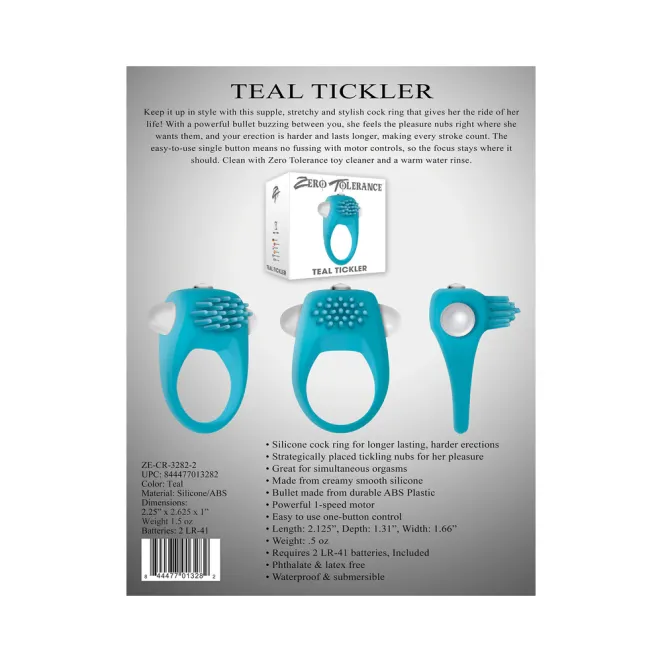 Teal Tickler Single-Speed Vibrating Silicone Cock Ring