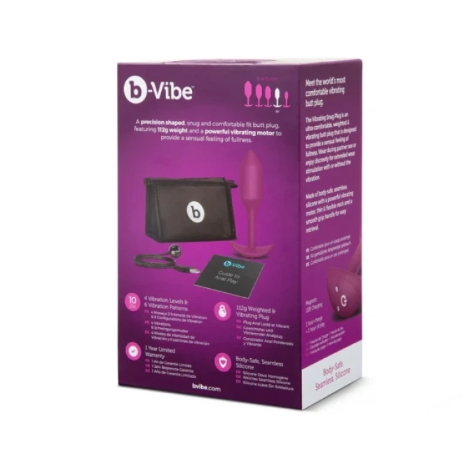 b-Vibe Vibrating Snug Plug Medium Weighted Silicone Butt Plug 3 Inch