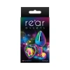 Rear Assets Small Jeweled Rainbow Heart Aluminum Butt Plug 2 Inch