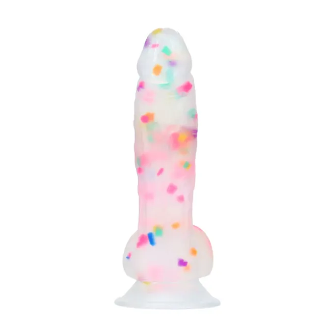 7.5 Inch Realistic Vibrating Silicone Dildo with Balls Frost Confetti