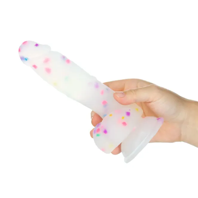 7.5 Inch Realistic Vibrating Silicone Dildo with Balls Frost Confetti