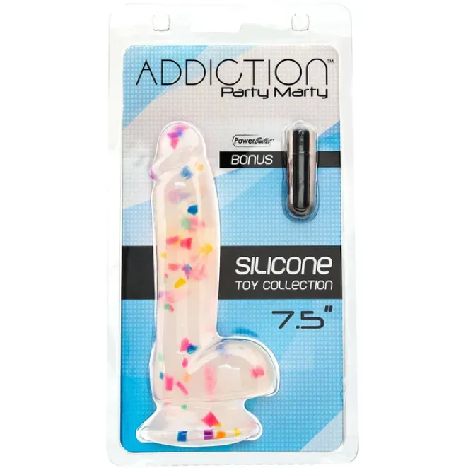 7.5 Inch Realistic Vibrating Silicone Dildo with Balls Frost Confetti