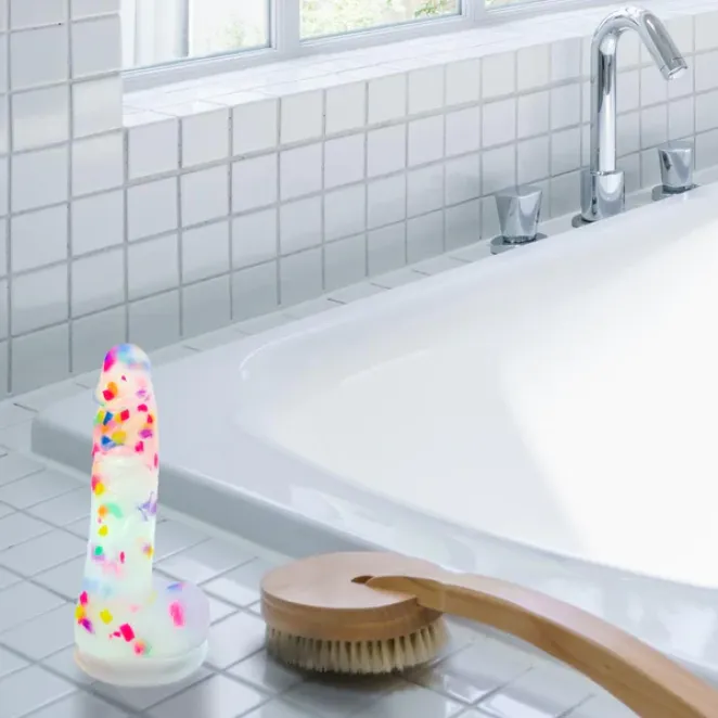 7.5 Inch Realistic Vibrating Silicone Dildo with Balls Frost Confetti