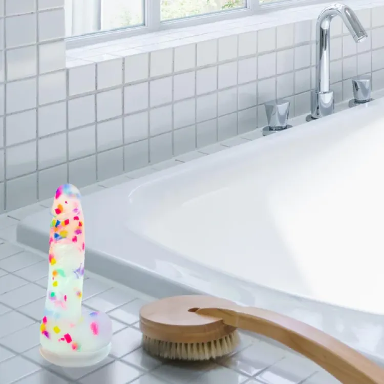 7.5 in. Realistic Vibrating Dildo with Balls Frost Confetti 7.5 in. Realistic Vibrating Dildo with Balls Frost Confetti