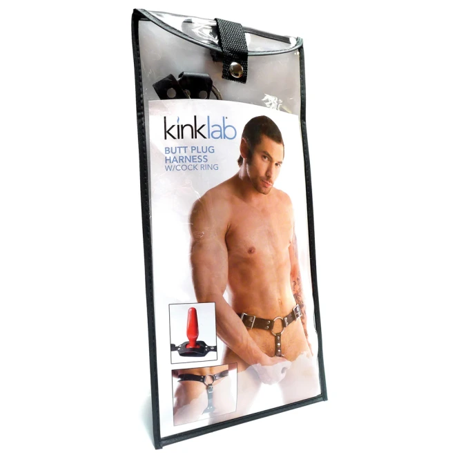 Kinklab Deluxe Leather Anal Plug Harness with Cock Ring