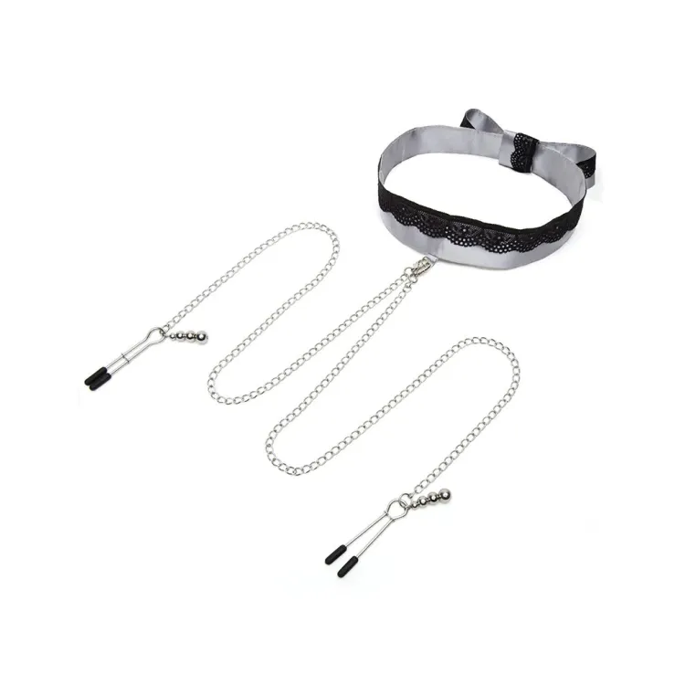Fifty Shades of Grey Play Nice Satin Collar with Lace Trim & Adjustable Nipple Clamps Fifty Shades of Grey Play Nice Satin Collar with Lace Trim & Adjustable Nipple Clamps