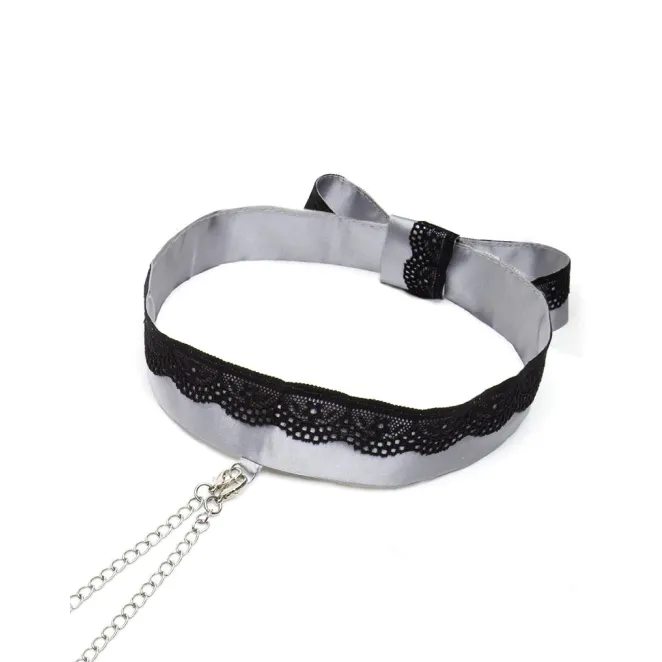 Fifty Shades of Grey Play Nice Satin Collar with Lace Trim & Adjustable Nipple Clamps