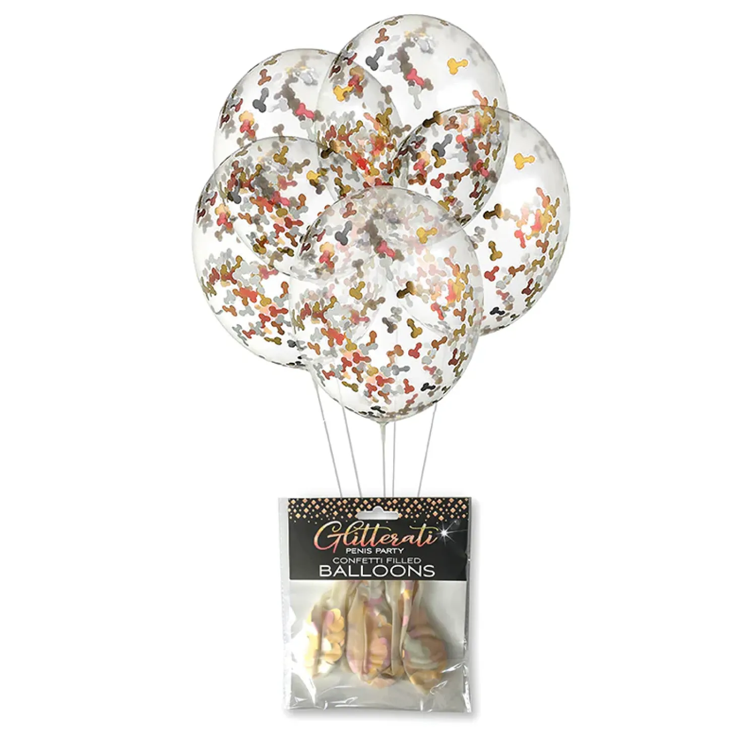 Glitterati Penis Party Confetti Filled Balloons 5-Pack (76873) | SlipDix.com