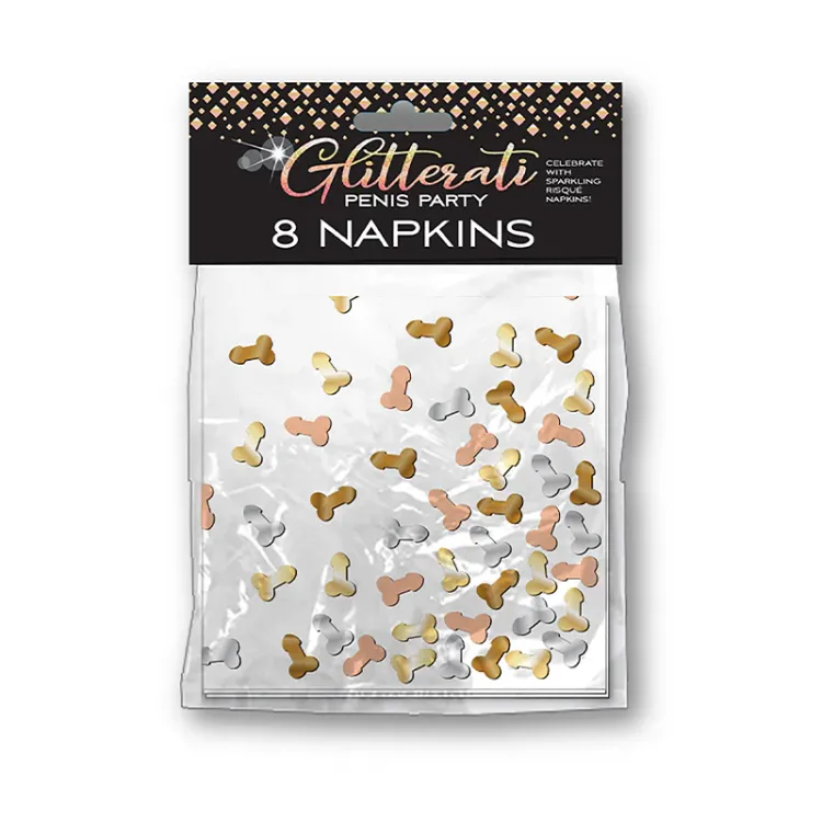 Glitterati Penis Party Paper Napkins 8-Pack (76877) by Little Genie Productions | Bachelorette Party Gifts | SlipDix.com Glitterati Penis Party Paper Napkins 8-Pack (76877) | SlipDix.com