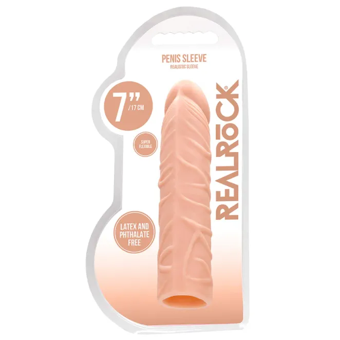 Penis Sleeve Extender Realistic Veiny 7 in. Beige
