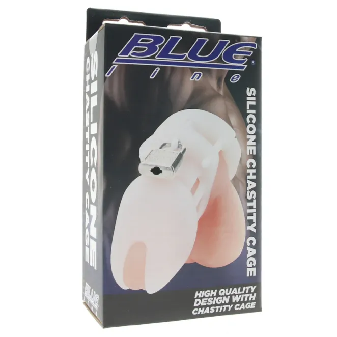 Blue Line Silicone Chastity Cock Cage White
