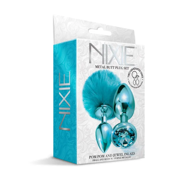 NIXIE Metal Butt Plug Set Pom Pom & Jewel-Inlaid NIXIE Metal Butt Plug Set Pom Pom & Jewel-Inlaid