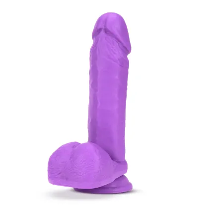 8 Inch Silicone Dual Density Dildo With Balls Neon Purple