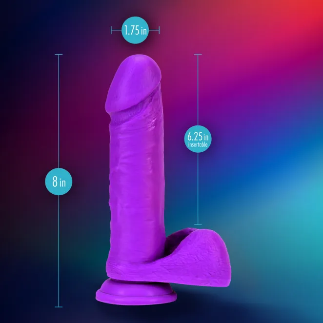 8 Inch Silicone Dual Density Dildo With Balls Neon Purple