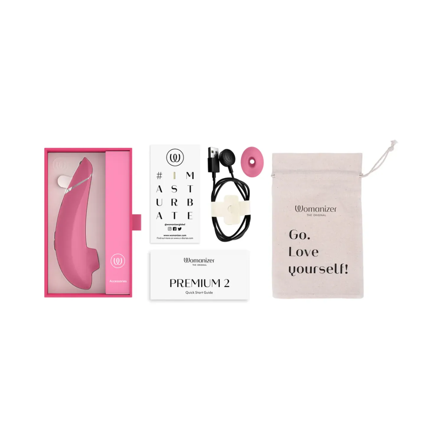 Womanizer Premium 2 Silicone Luxurious Pleasure Air Clitoral Stimulator Raspberry